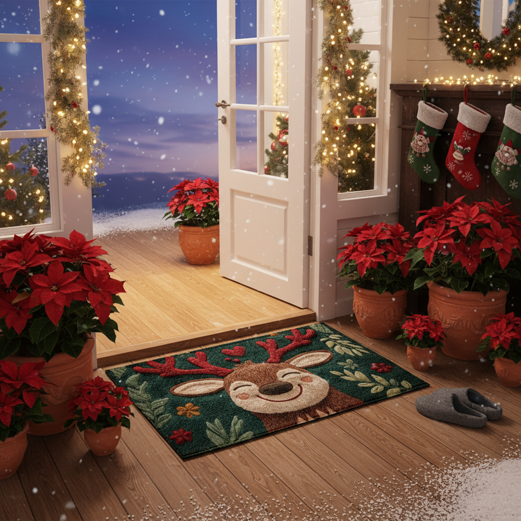 Reindeer mat with evening lighting